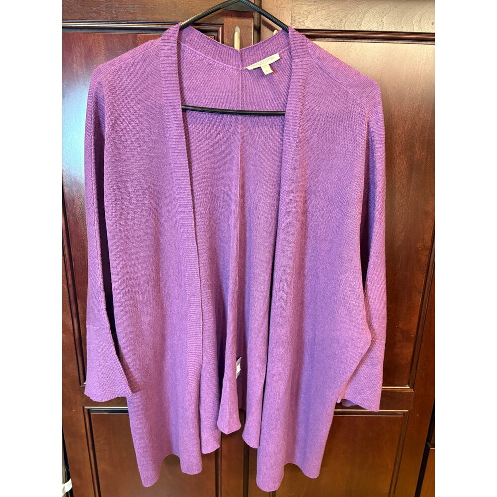 Eileen Fisher Long Purple Cardigan 100% Organic Cotton Size PL